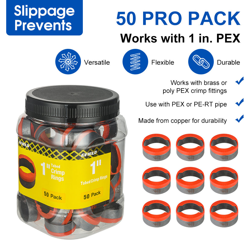 PEX Copper Rings 1", w/End Stop, 50 Pro Pack