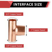 3/4" X 3/4" X 1" Copper Reducing Tee