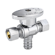 1/2" PEX Crimp x 3/8" OD Compr. x 3/8" OD Compr. Dual Outlet Angle Stop Valve, 1/4 Turn (Lead Free)