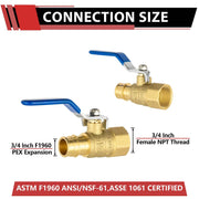 3/4" PEX-A Expansion X 3/4" FNPT Ball Valve, Blue (Lead Free)