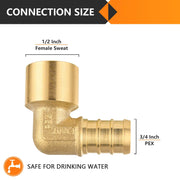 PEX-B Crimp 3/4" PEX x 1/2" Female Copper Sweat Elbow (Lead Free)