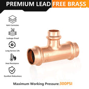3/4" x 3/4" x 1/2" Press Copper Tee (Lead Free)