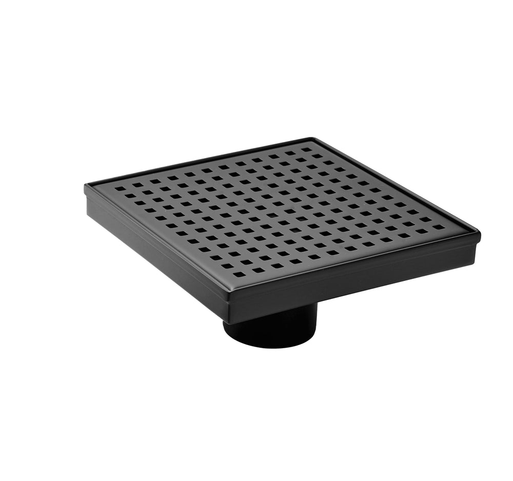 6" Square Shower Drain, Square Hole Pattern Shower Drain, Matte Black Polished 304 Stainless Steel Linear Drain with Levelingft & Hair Strainer