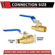 1/2" PEX Crimp X 1/2" Sweat Ball Valve, Blue (Lead Free)