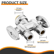 10 Pcs 1/2" Push Connect x Dual 3/8" OD Compr. Compr. Straight Stop Valve, 1/4 Turn (Lead Free)