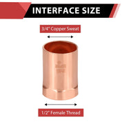 3/4" C x 1/2" FNPT Copper Female Adapter