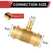 30 Pcs 3/4" x 3/4" x 1/2" Press x Press x PEX Expansion Brass Tee (Lead Free)