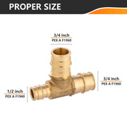 PEX A Expansion 3/4" x 1/2" x 3/4" PEX Expansion Reducing Tee (Lead Free)