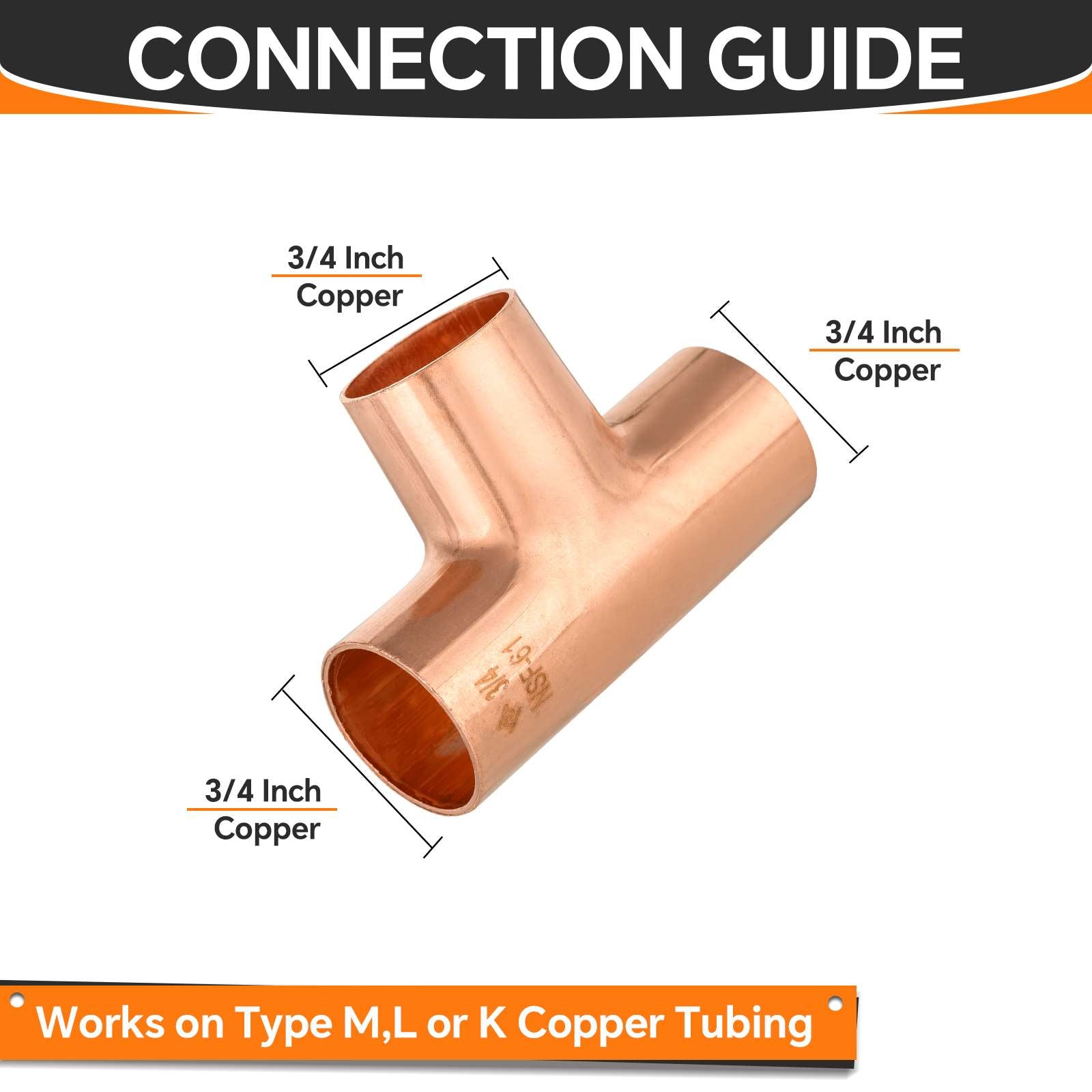 3/4" x 3/4" x 3/4" Copper Tee