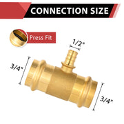 3/4" x 3/4" x 1/2" Press x Press x PEX Crimp Brass Tee (Lead Free)