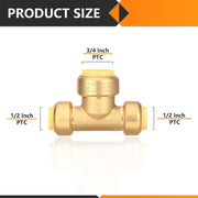 30 Pcs 1/2" x 1/2" x 3/4" Push Fit Tee