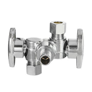 10 Pcs 1/2" PEX Crimp x 3/8" OD Compr. x 3/8" OD Compr. Dual Stop Valve, 1/4 Turn (Lead Free)