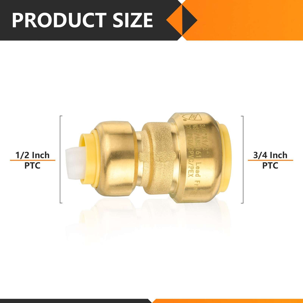 3/4" x 1/2" Push Fit Coupling