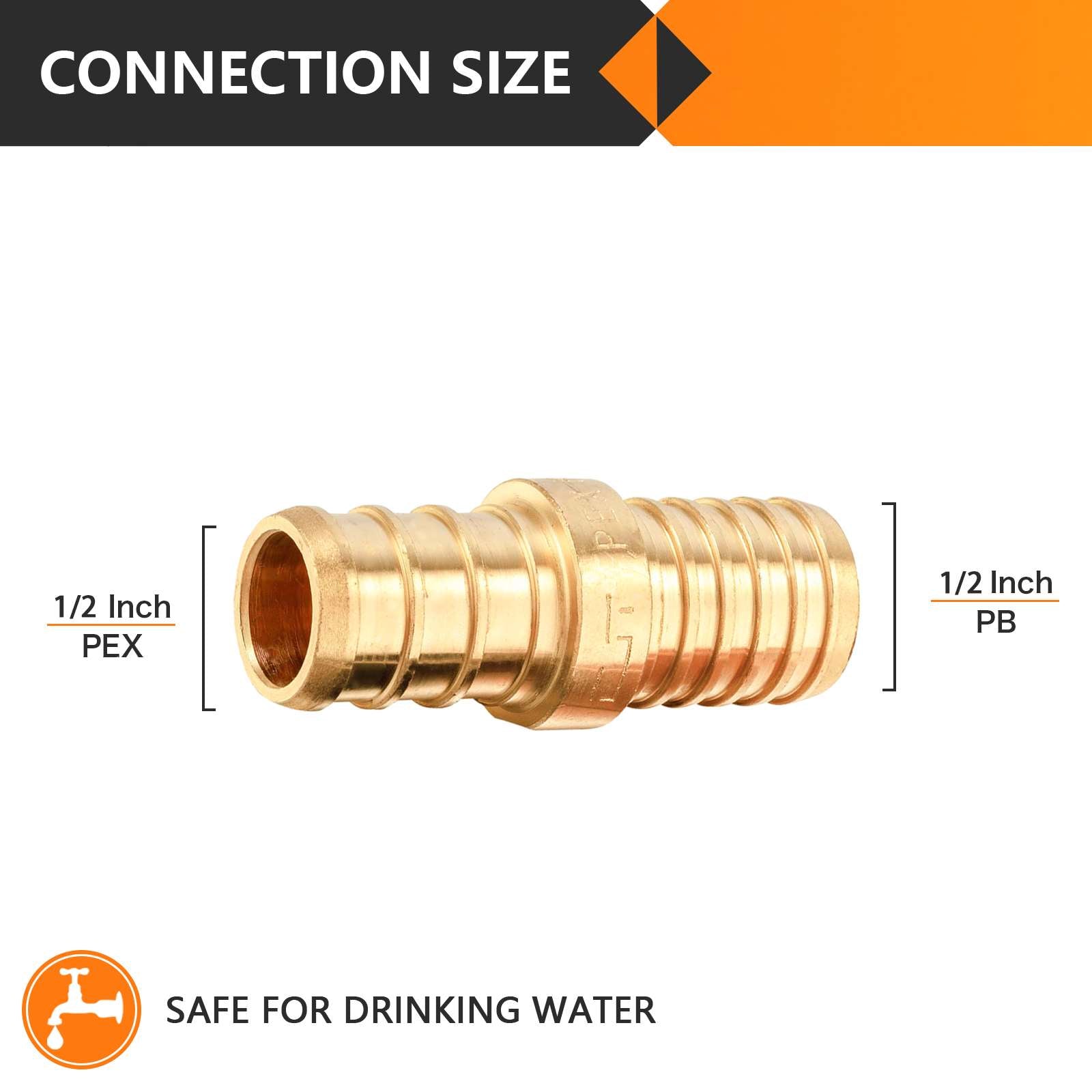 PEX-B Crimp 1/2-Inch Pex x 1/2-Inch PB Transition Brass Pex Coupling (Lead Free)