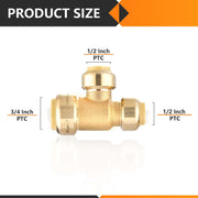 3/4" x 1/2" x 1/2" Push Fit Tee