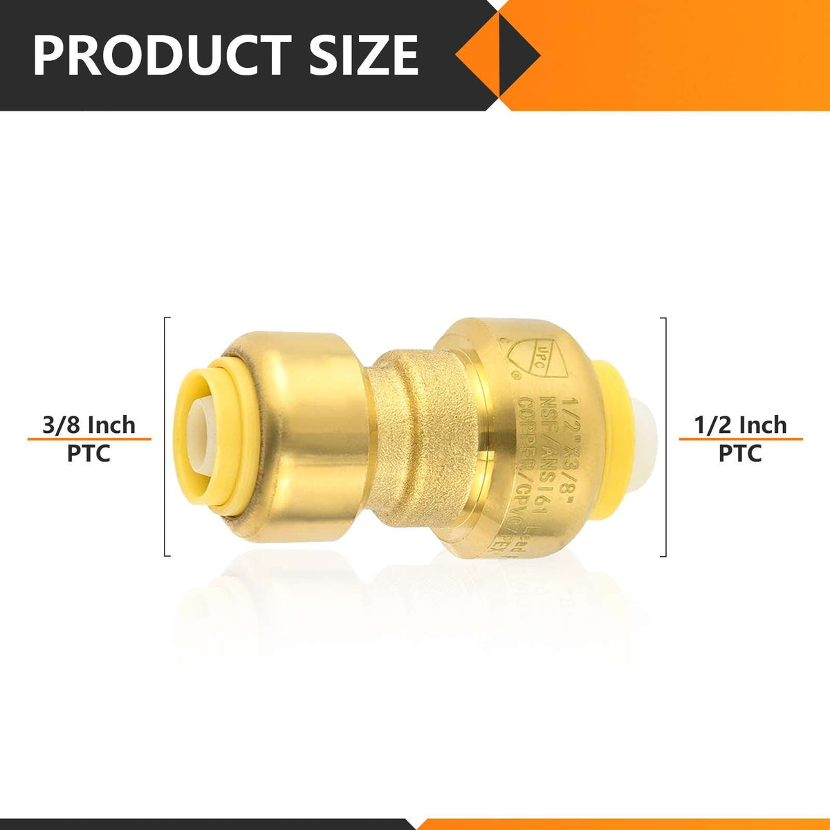 1/2" x 3/8" Push Fit Coupling