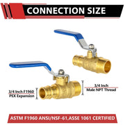 3/4" PEX-A Expansion X 3/4" MNPT Ball Valve, Blue (Lead Free)