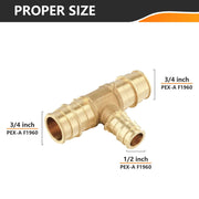 PEX A Expansion 3/4" x 3/4" x 1/2" PEX Expansion Reducing Tee (Lead Free)