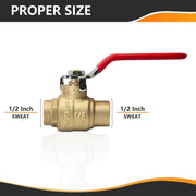 1/2" Sweat Ball Valve, Red (Lead Free)