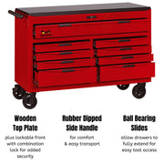 Teng Tools 53 Inch Wide 9 Drawer Heavy Duty Roller Cabinet Tool Chest / Wagon - TCW809N