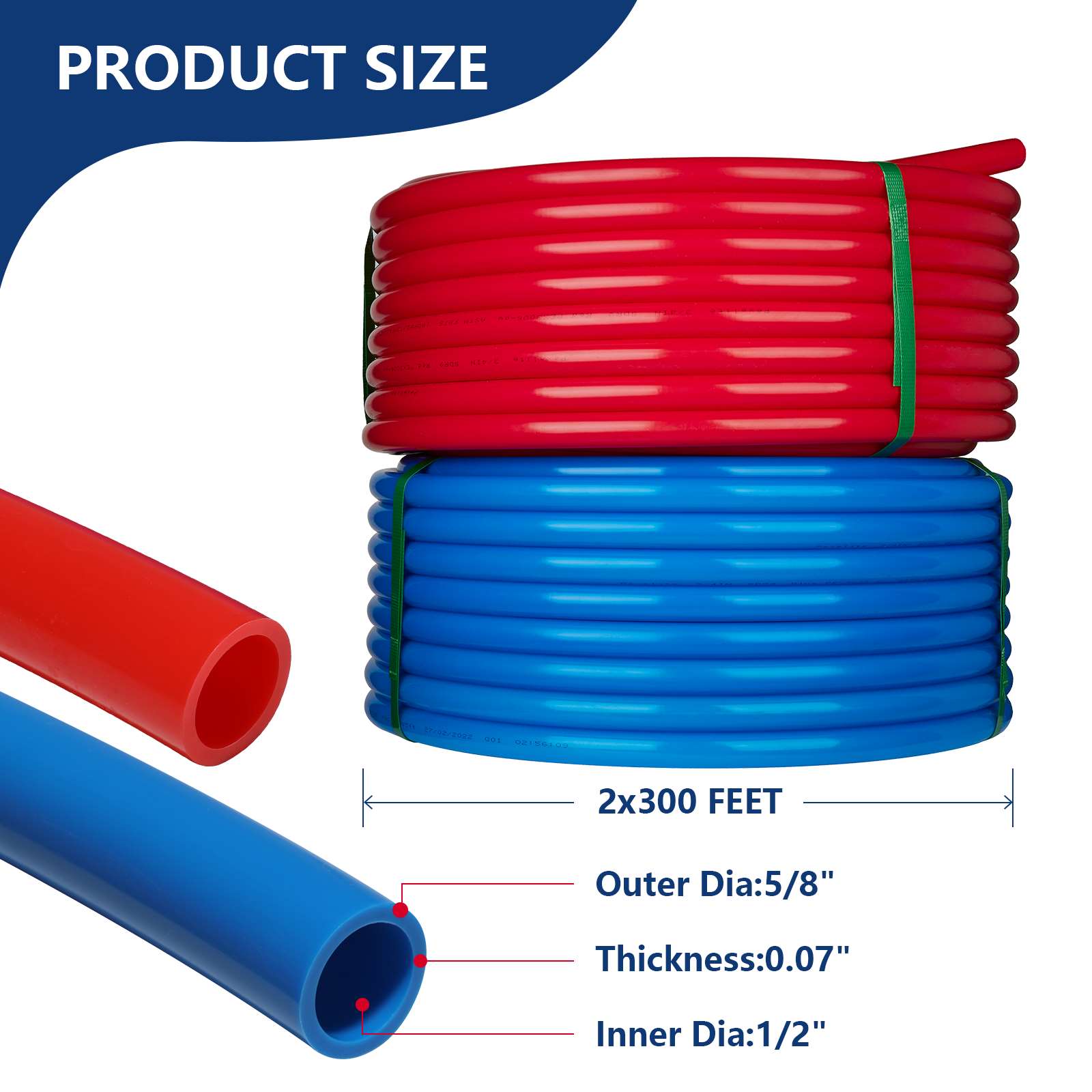 1/2" 600ft, 300ft x 2, PEX-B Pipe, Red & Blue & Cutter