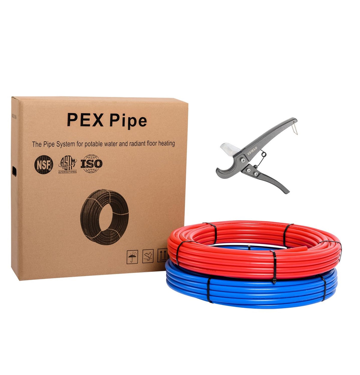 1/2" 100ft, 50ft x 2, PEX-B Pipe, Red & Blue & Cutter
