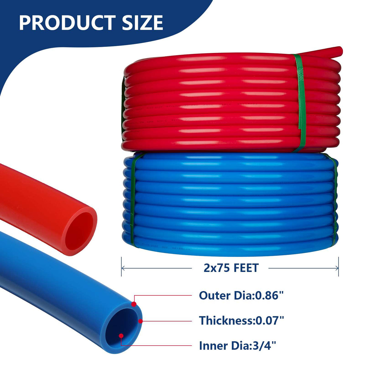 3/4" 150ft, 75ft x 2, PEX-B Pipe, Red & Blue & Cutter