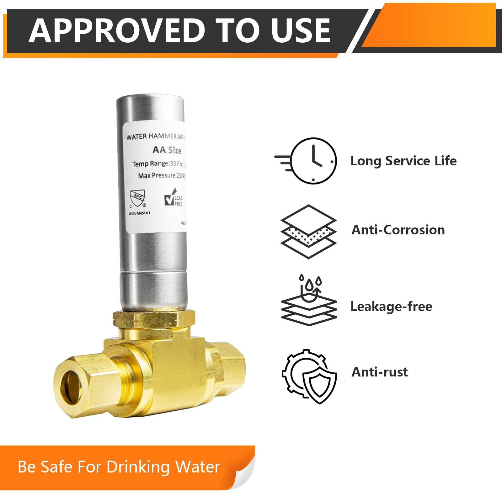 3/8" OD Comp. x 3/8" OD Female Comp. , Water Hammer Arrestor Tee For Dishwasher Connection, Stainless Steel