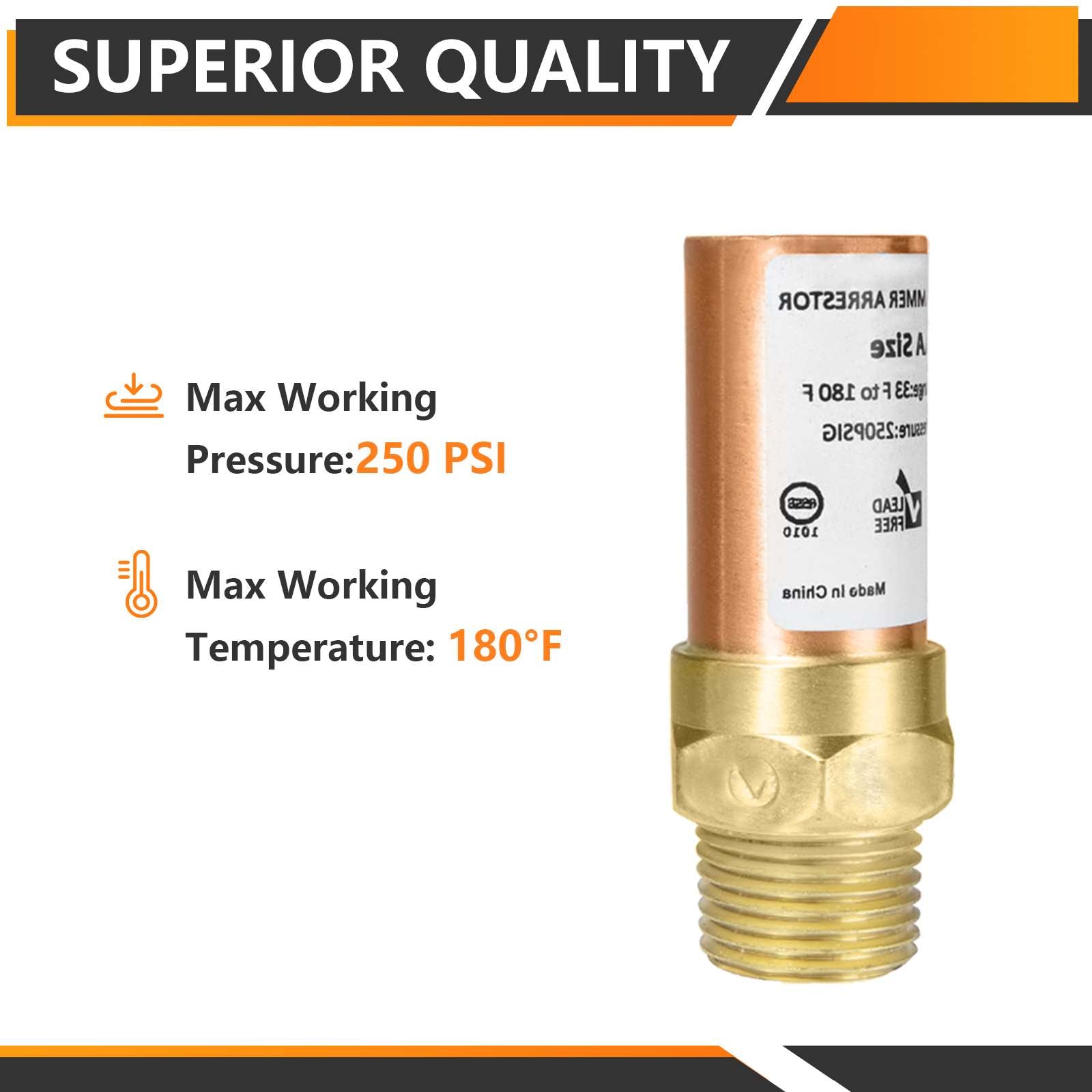 1/2" MIP Connection, Straight Water Hammer Arrestor, Copper