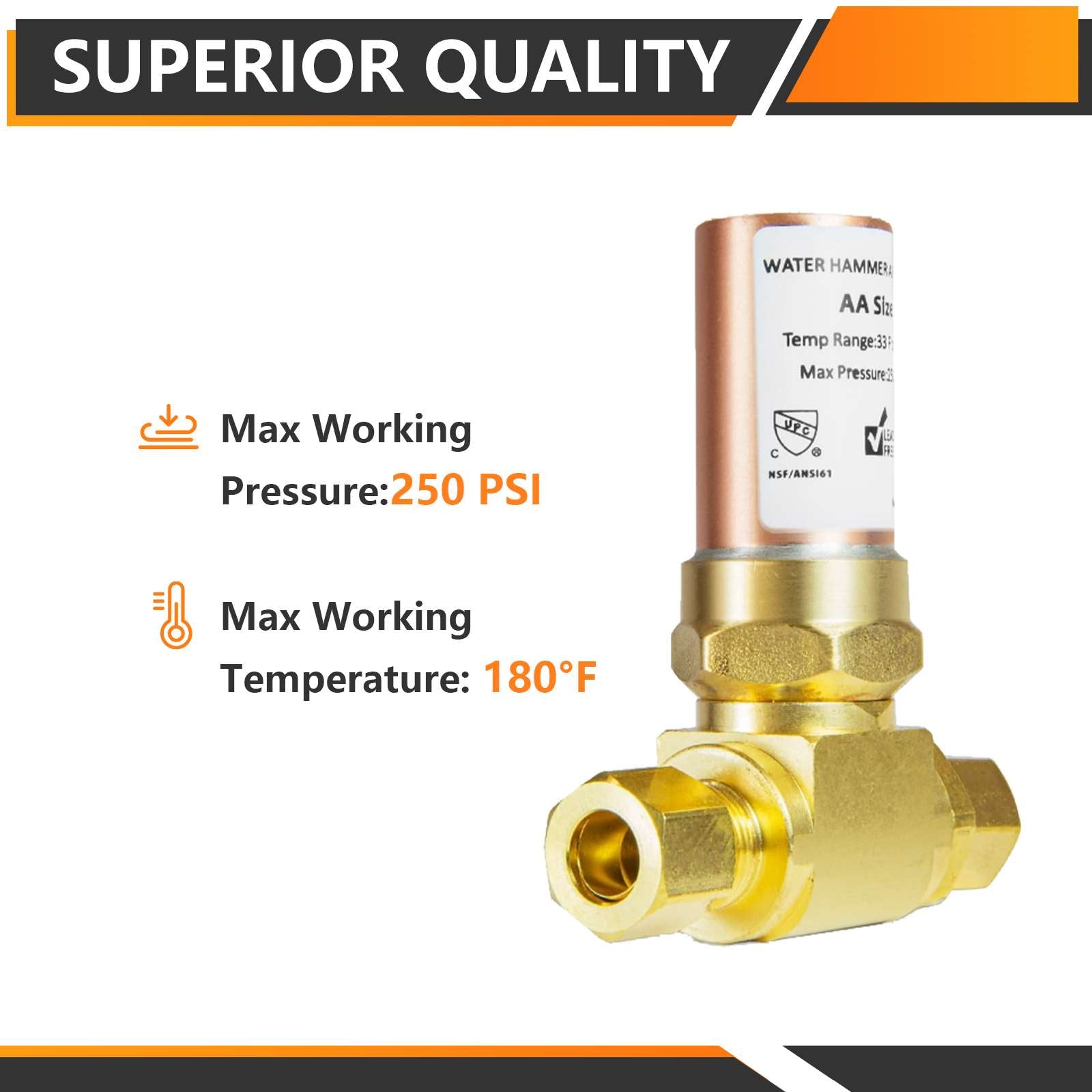 10 Pcs 3/8" OD Comp. x 3/8" OD Female Comp. , Tee Copper Water Hammer Arrestor for Dishwasher Connection