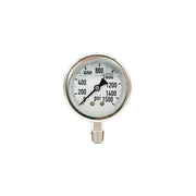 300L-254-0-1500N | 2.5", 0-1500 PSI, Stainless Steel x Stainless Steel, 1/4", Lower Mount Pressure Gauge