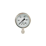 300L-254-0-200N | 2.5", 0-200 PSI, Stainless Steel x Stainless Steel, 1/4", Lower Mount Pressure Gauge
