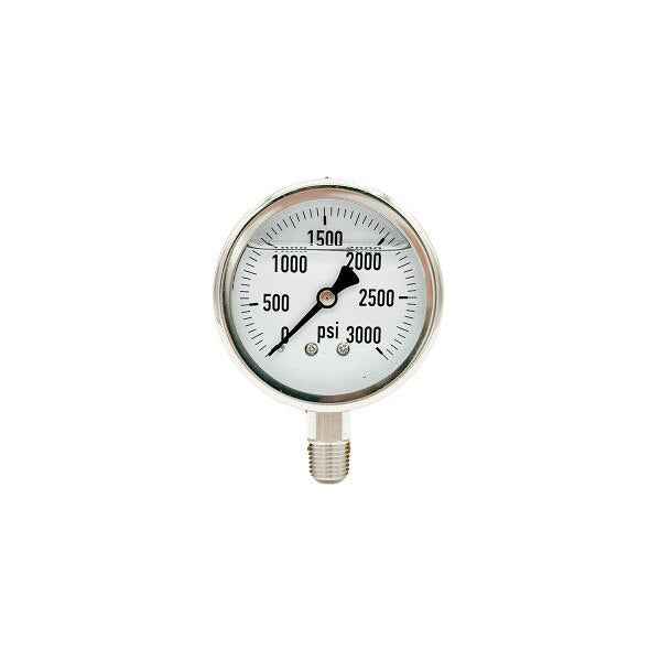 300L-254-0-3000N | 2.5", 0-3000 PSI, Stainless Steel x Stainless Steel, 1/4", Lower Mount Pressure Gauge