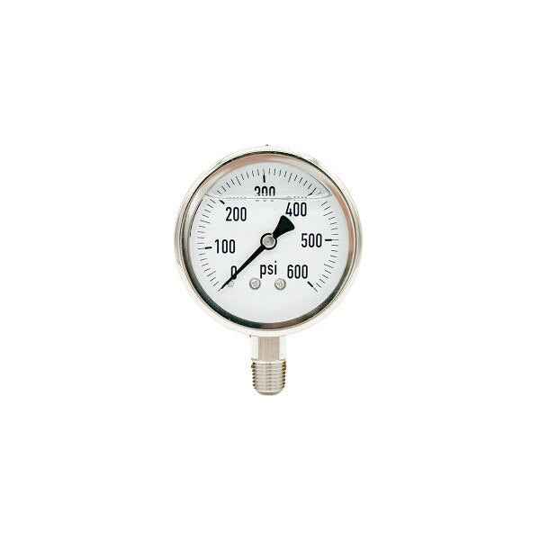300L-254-0-600N | 2.5", 0-600 PSI, Stainless Steel x Stainless Steel, 1/4", Lower Mount Pressure Gauge