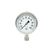 300L-402-0-100N | 4", 0-100 PSI, Stainless Steel x Stainless Steel, 1/2" Lower Mount Pressure Gauge