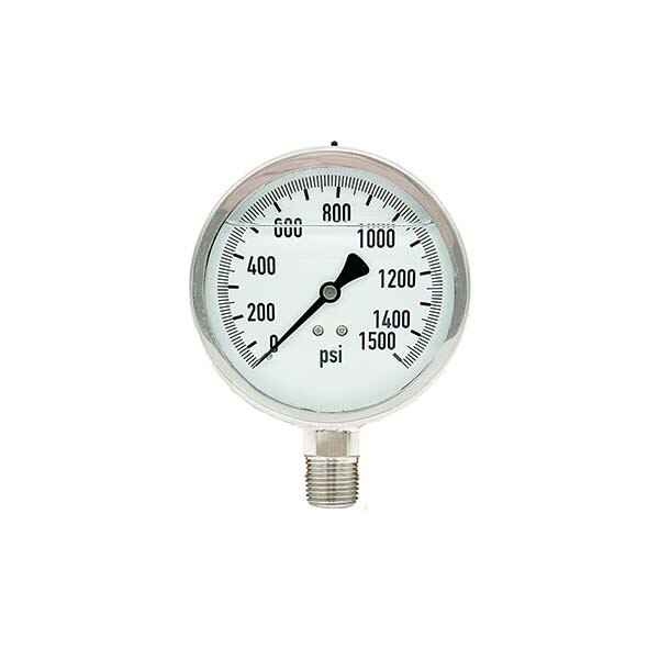 300L-402-0-1500N | 4", 0-1500 PSI, Stainless Steel x Stainless Steel, 1/2" Lower Mount Pressure Gauge