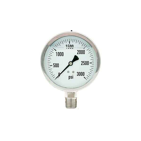 300L-402-0-2000N | 4", 0-2000 PSI, Stainless Steel x Stainless Steel, 1/2" Lower Mount Pressure Gauge