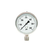300L-402-0-600N | 4", 0-600 PSI, Stainless Steel x Stainless Steel, 1/2" Lower Mount Pressure Gauge