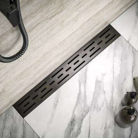 Linear Shower Drain 32" with Removable Grate, Matte Black Polished 304 Stainless Steel Shower Drain, Shower Drain, Floor Shower Drain with Hair Strainer, Adjustable Levelingft
