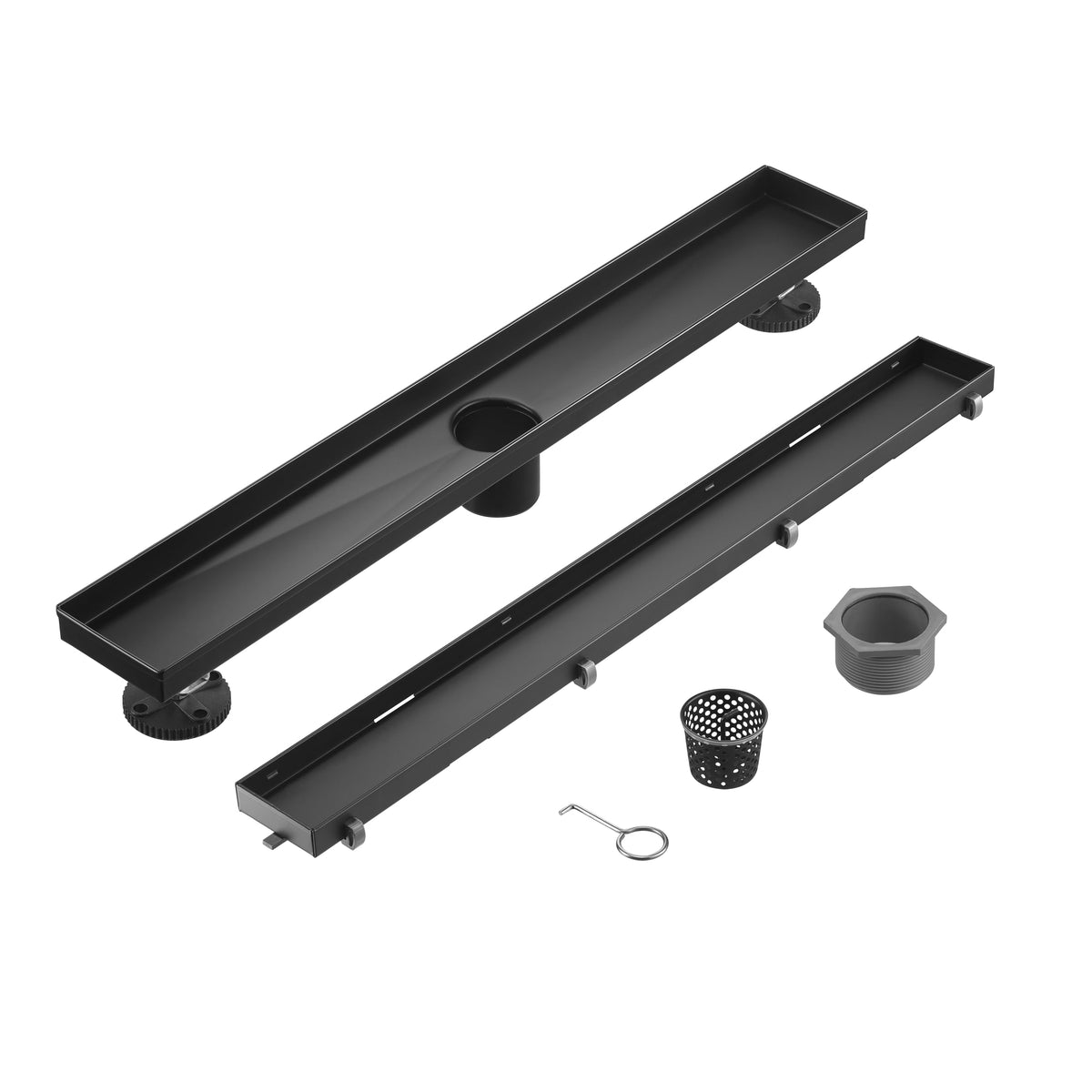 Linear Shower Drain 32" Comes with Matte Black Polished 2 in 1 Panels, Tile Insert Shower Drain, Equipped with Adjustableft,Hair Filters