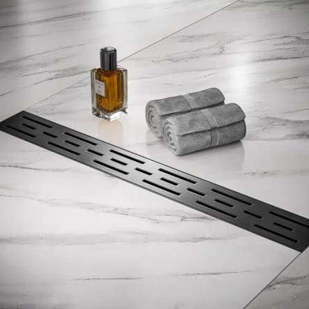 Linear Shower Drain 32" with Removable Grate, Matte Black Polished 304 Stainless Steel Shower Drain, Shower Drain, Floor Shower Drain with Hair Strainer, Adjustable Levelingft