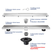 Linear Shower Drain 36" Comes with Matte Black Polished 2 in 1 Panels, Tile Insert Shower Drain, Equipped with Adjustableft,Hair Filters