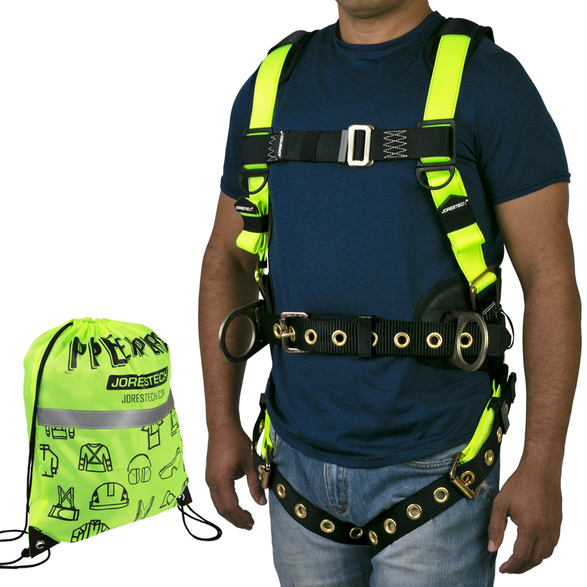 3D Fall Protection Safety Body Tower Harness with Grommets and Back Support