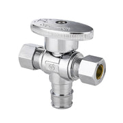 10 Pcs 1/2" PEX Expansion x 3/8" OD Compr. x 3/8" OD Compr. Dual Outlet Angle Stop Valve, 1/4 Turn (Lead Free)