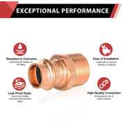 30 Pcs 1/2" Press Copper x 3/4" Male Threaded Adapter (Lead Free)