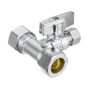 10 Pcs 5/8" OD Compr. x 5/8" OD Compr. x 3/8" OD Compr. Tee Stop Valve, 1/4 Turn (Lead Free)