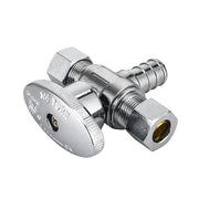 10 Pcs 1/2" PEX Crimp x 3/8" OD Compr. x 3/8" OD Compr. Dual Outlet Angle Stop Valve, 1/4 Turn (Lead Free)