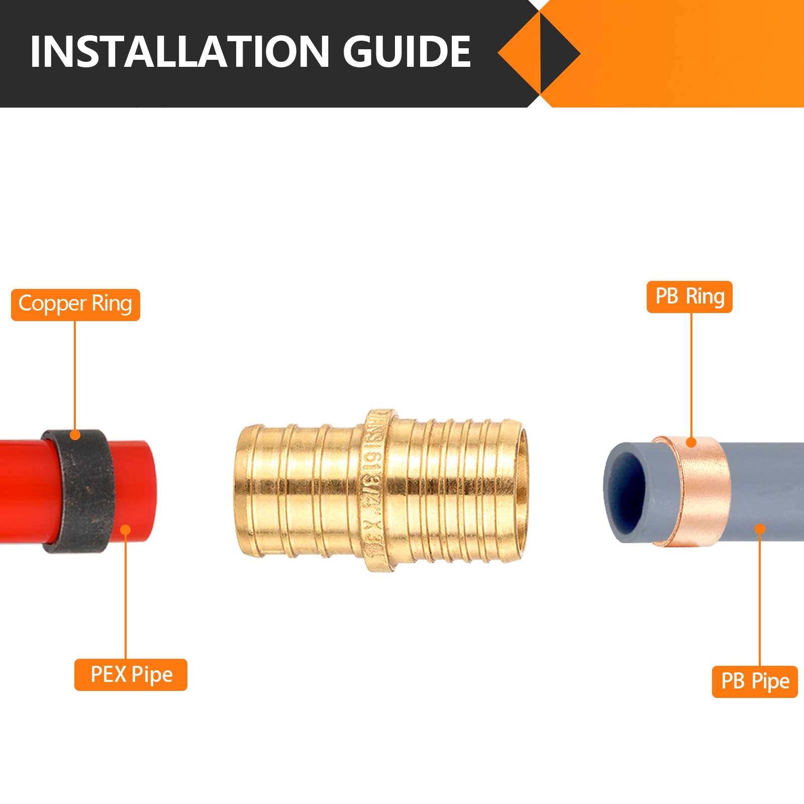 PEX-B Crimp 1/2-Inch Pex x 1/2-Inch PB Transition Brass Pex Coupling (Lead Free)