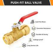 1/2" Push Fit Ball Valve, Red (Lead Free)