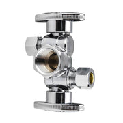 10 Pcs 1/2" FIP x 3/8" OD Compr. x 3/8" OD Compr. Dual Stop Valve, 1/4 Turn (Lead Free)